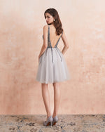 Sparkle Crystal Beaded Short Cocktail Dresses Gray Homecoming Dress Double V-Neck Sexy Shiny Mini Prom Gown robe de cocktail SP01221