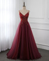 Dark Red/Burgundy Tulle Beaded Crstal Long Seniro Girls Prom Dress Long Formal Outfit 2022