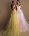 Wome Dot Tulle Yellow Prom Dresses  Puffy Sleeves Elegant Young Girl Vestido De festa PL07151
