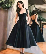 Elegant Sweetheart Black Tea Length Short Evening Party Dresses with Straps PL9952