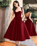 Elegant Sweetheart Black Tea Length Short Evening Party Dresses with Straps PL9952
