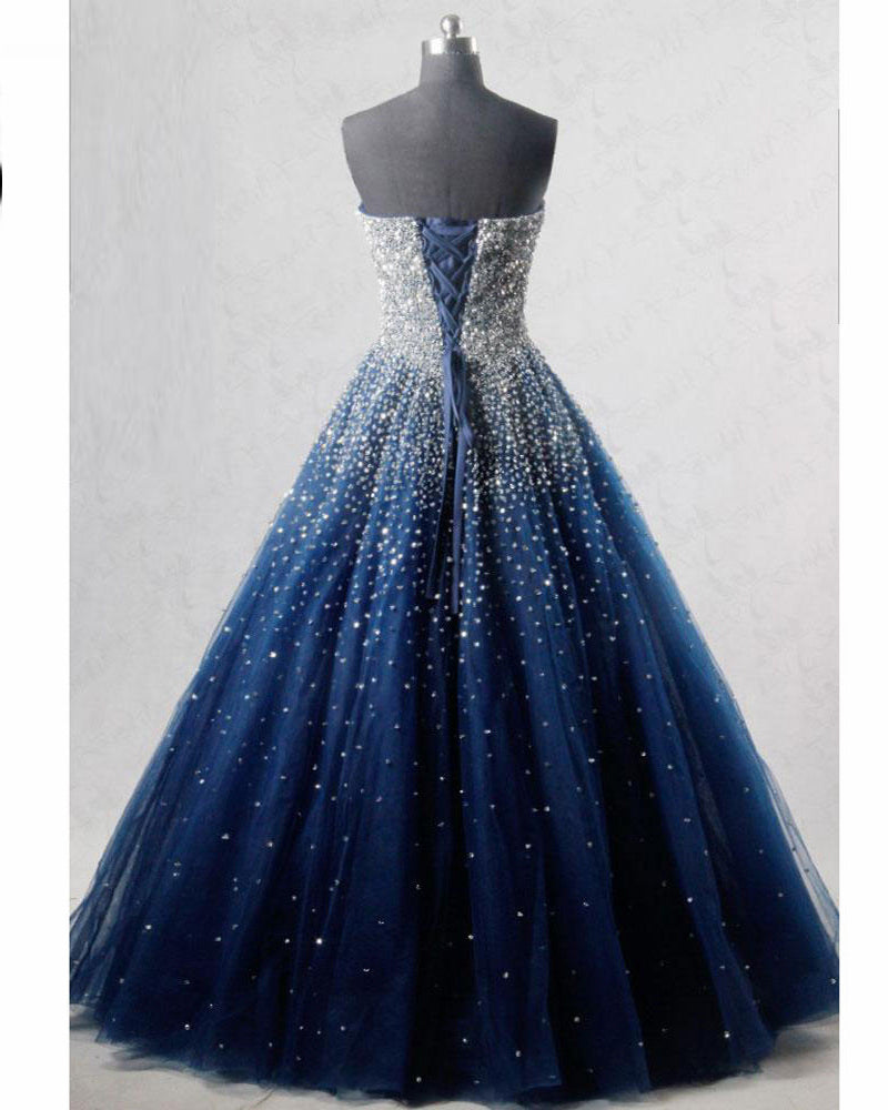 New Sparkle Princess Prom Dress Dark Royal Blue Cinderella ball gown L Siaoryne