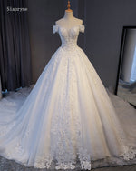 Siaoryne Gorgeous Appliques Lace Chapel Train A-Line Wedding Dress 2023 Luxury Beaded Boat Neck Sexy Bridal Gown Vestido de Noiva WD01219