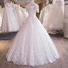 Romantic Off Shoulder Princess A Line White Wedding Dress Lace Bridal Dress with Short Sleeves