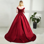 Navy /Burgundy Off the Shoulder Satin Lace Prom Dress Wedding Engagement Dress LP0512