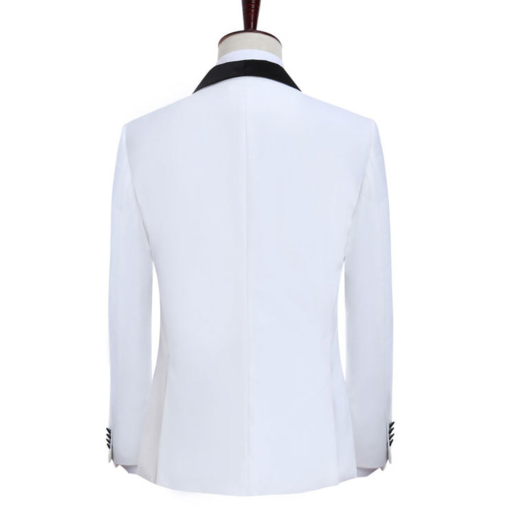 LP5506 Men Suit White Tuxedo With Black Lapel Wedding Suit For Men Slim Fit Groom Party (Jacket+Pant)