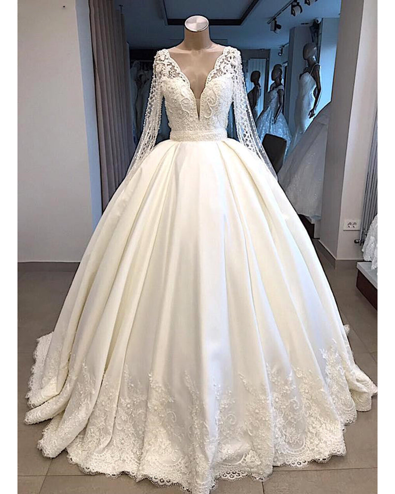 Robe De Mariee Vintage Wedding Dress Long Sleeves with Pearl Lace Gown WD0907