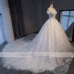 Siaoryne Gorgeous Appliques Lace Chapel Train A-Line Wedding Dress 2023 Luxury Beaded Boat Neck Sexy Bridal Gown Vestido de Noiva WD01219