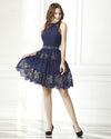 Fancy Navy Blue Halter Lace Short Prom Cocktail Dress Short Homecoming Girls Graduation Gown SP0618
