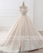 Romantic Off Shoulder Princesss Lace Ball Gown Wedding Dress 2021 with Flowers Robe De Mariee WD01123