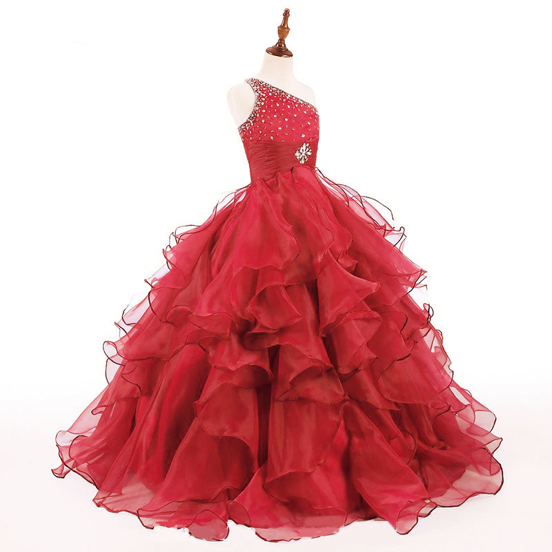 LP5512 Ball Gown Little Girl Pageant Dress Child Formal Gown One Shoulder Floor Length Party flower girl Dress