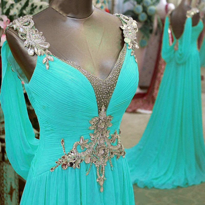 LP5514 Yellow Long Prom Dresses 2018 Crystal Evening Formal Gown Chiffon