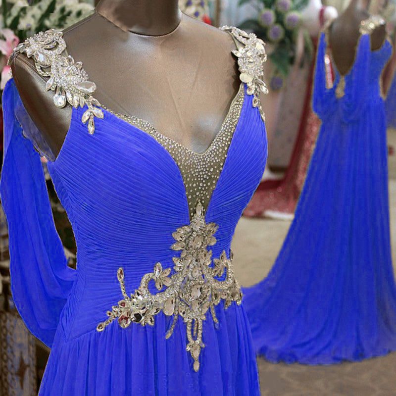 LP5514 Yellow Long Prom Dresses 2018 Crystal Evening Formal Gown Chiffon