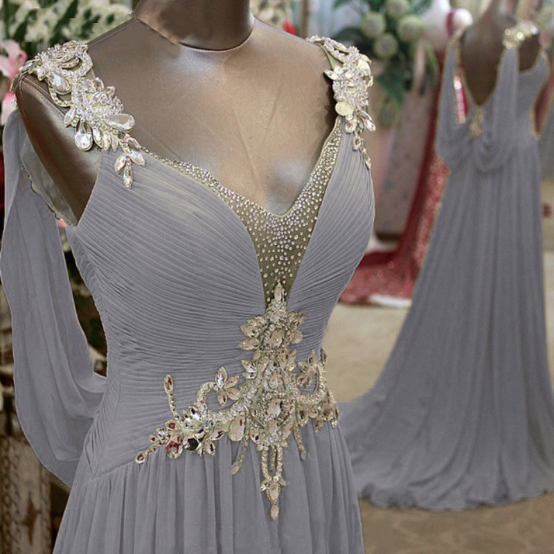 LP5514 Yellow Long Prom Dresses 2018 Crystal Evening Formal Gown Chiffon
