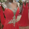 LP5514 Yellow Long Prom Dresses 2018 Crystal Evening Formal Gown Chiffon