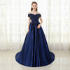 Navy /Burgundy Off the Shoulder Satin Lace Prom Dress Wedding Engagement Dress LP0512
