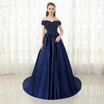 Navy /Burgundy Off the Shoulder Satin Lace Prom Dress Wedding Engagement Dress LP0512