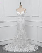 Ivory Luxury Lace Mermaid Wedding Dresses with Spaghetti Straps WD3321
