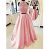 Pink Lace A Lien satin Two Pieces Prom Dress Long Girls Formal Party Gown Long Homecoming Dress