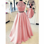 Pink Lace A Lien satin Two Pieces Prom Dress Long Girls Formal Party Gown Long Homecoming Dress