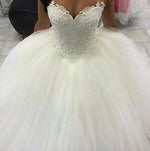 Glamorous Princess Corset Bridal Gown Custom Made  Pearl Wedding Dress Ball Gown Lace Bridal Gowns