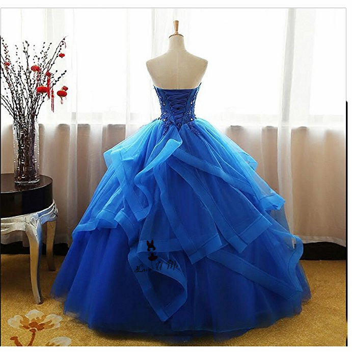 Gorgeous Blue Strapless Ball Gown Quinceanera Dresses Poofy Sweet 16 Birthday Party Gown