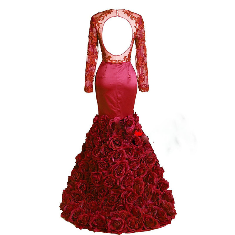 Long Sleeves Mermaid Prom Dresses African Evening Gown with flowers