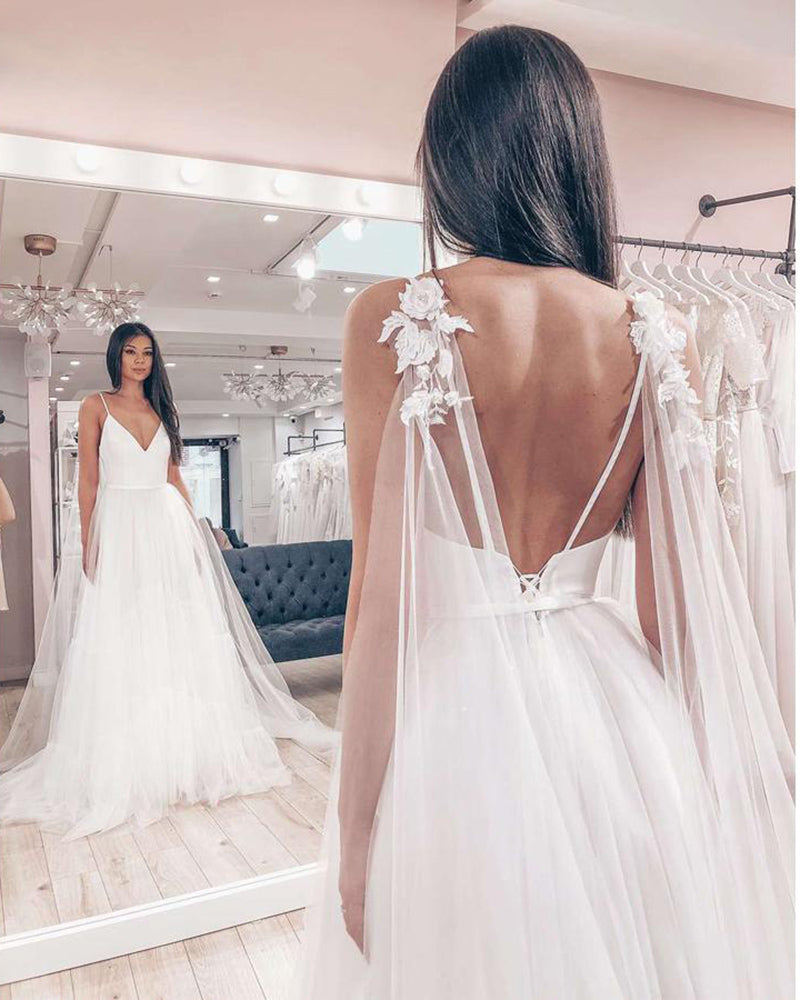Amazing Tulle Wedding Bride Dress with Cape Robe De Mariee WD1012