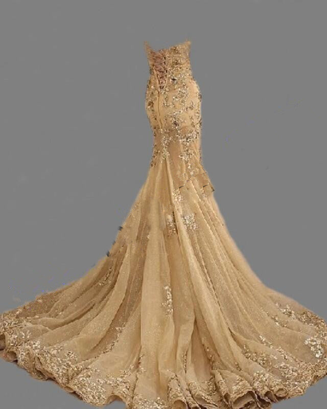 Appliqued Sequins Gold Long Evening Dresses Mermaid Sweetheart Women Evening Party Dresses LP175