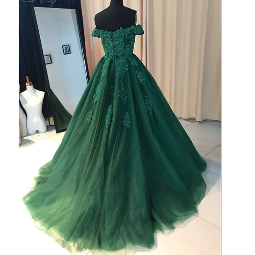 Off the Shoulder Lace tulle Ball Gown Red Prom Dresses formal Gowns