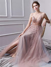 PL1103 Fancy Sexy Tulle Slit Lace Beading Prom Dresses Long Gown Vestido De Festa 2022