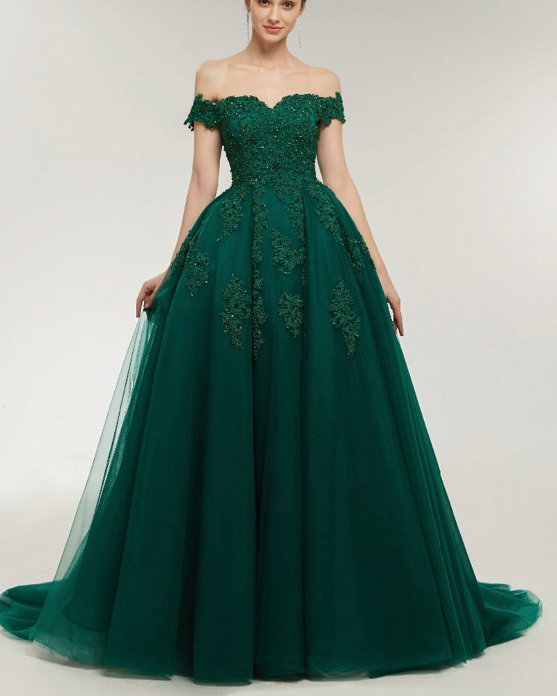Dark Green/Navy Ball Gown Lace Prom Dresses Formal Gown 2022 PL6345