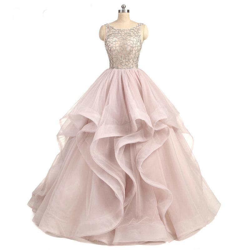 Siaoryne Gorgeous Scoop Neck Beaing Tiered Organza Ball Gown Wedding Dress Custom made