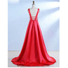 Elegant V Neck Dark Red Prom Dress Satin A Line Formal Graduation Formal Evening Gown Long LP782