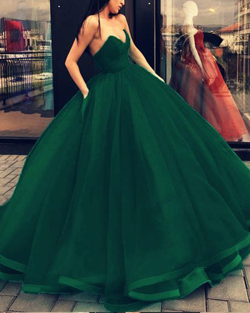 Hunter Green Ball Gown Quinceanera Formal Dress Poofy Organza Sweet 16 Birthday Party Gown PL0729