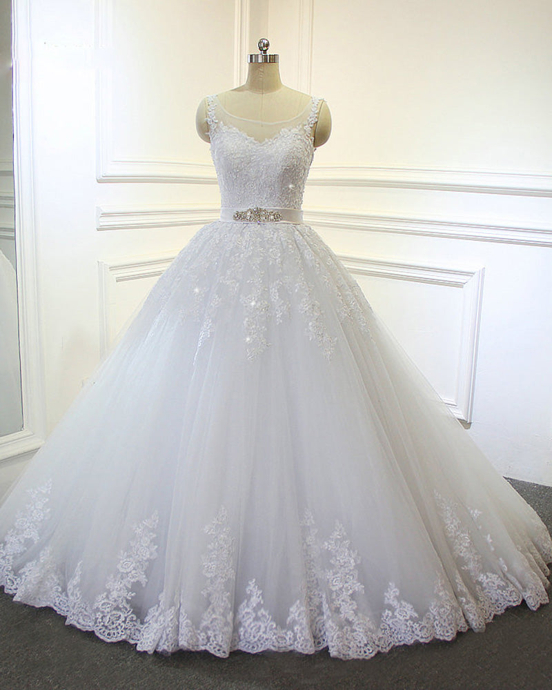 Romantic Ball Gown Bride Gowns Scoop Neck Vintage Lace Wedding Dresses ...
