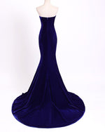 Royal Blue Long Velvet Evening Dress for Military Ball Mermaid formal Prom Wear LP360