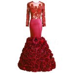 Long Sleeves Mermaid Prom Dresses African Evening Gown with flowers