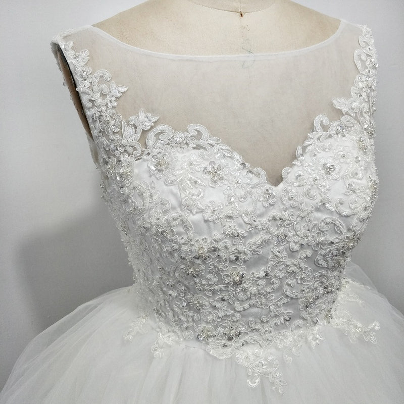 Lovely Scoop Neck Puffy Short Wedding Dress with Lace Beading Summer B Siaoryne Lovely Scoop Neck Puffy Short Wedding Dress with Lace Beading Summer B Siaoryne