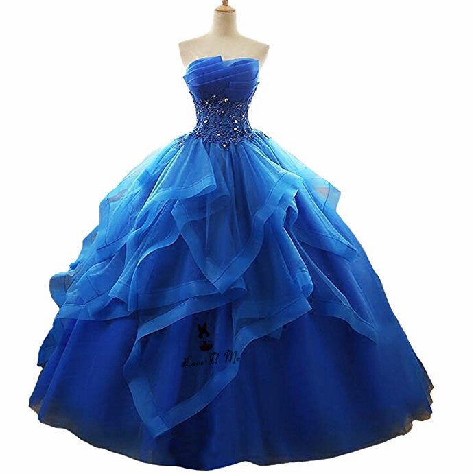Gorgeous Blue Strapless Ball Gown Quinceanera Dresses Poofy Sweet 16 Birthday Party Gown