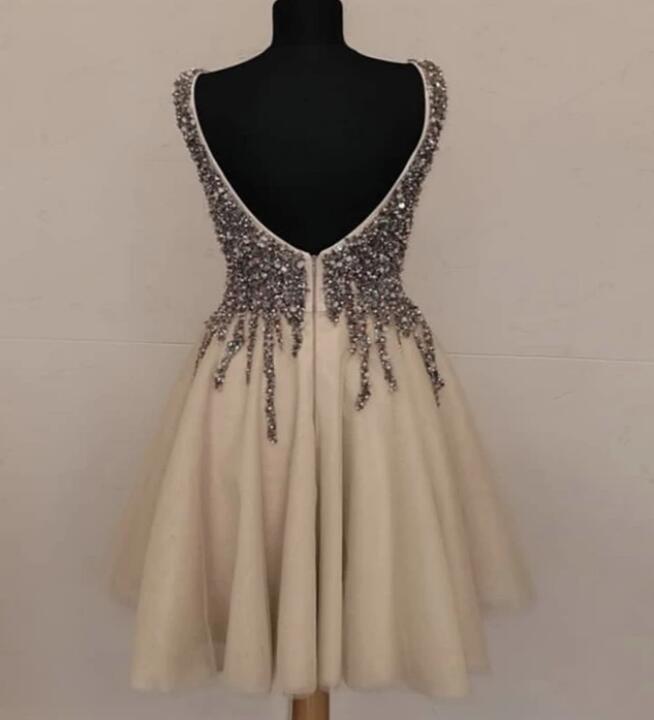 Champagne Beading Sequins Short Graduation Dress for Teens ,Gilrs Homecoming Gown, Cocktail Dress SP0526