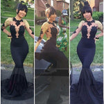 Sexy Long Sleeves Black Evening Dresses Mermaid Lace Women Formal Gown abito sera MH002