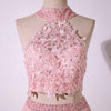 Pink Two Pieces Lace Prom Dress Senior  Graduation Formal Wear Homecoming Long Dress LP820