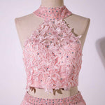 Pink Two Pieces Lace Prom Dress Senior  Graduation Formal Wear Homecoming Long Dress LP820
