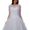 Vintage White Lace Ball Gown Princess Wedding Gown Sleeved Bridal Dresses 2018