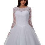 Vintage White Lace Ball Gown Princess Wedding Gown Sleeved Bridal Dresses 2018
