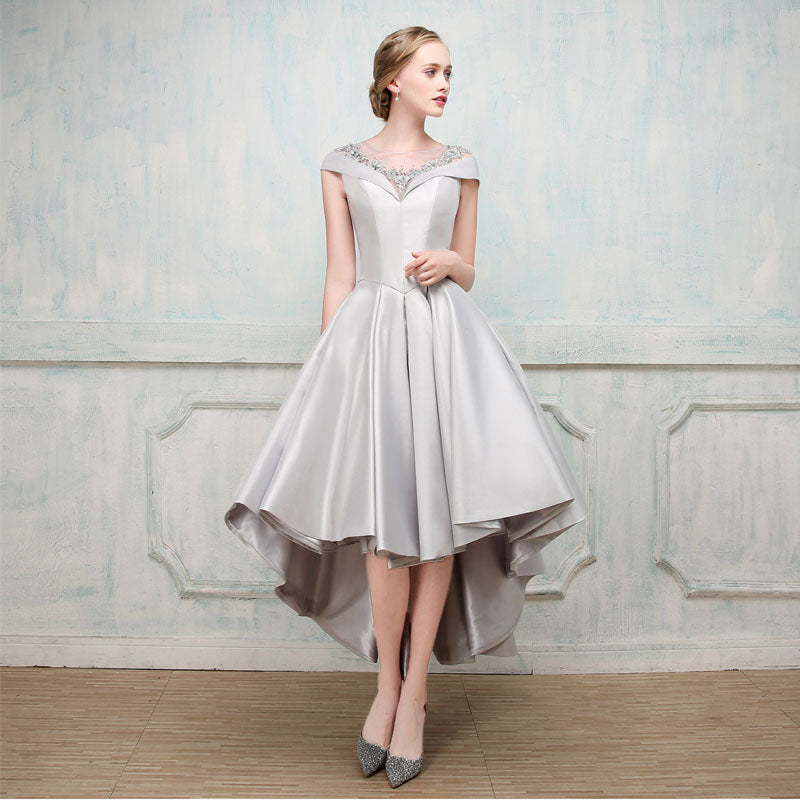 Lovely Burgundy High Low Prom Dress with Short Sleeve Girls Homecoming Gown  vestido de formatura curto