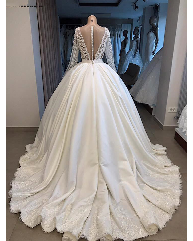 Robe De Mariee Vintage Wedding Dress Long Sleeves with Pearl Lace Gown WD0907