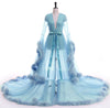 See through Robe Gown Robe De Soiree V Neck Feather Long Sleeve Tulle Party Evening Dresses