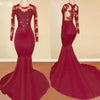 Sexy Fishtail Red Long Sleeves Dress Evening Formal Gown with lace Appliqued  LP716